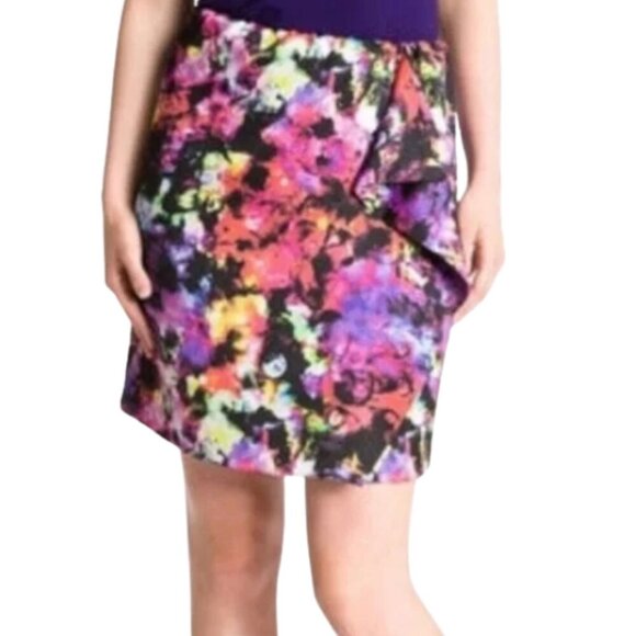 Vince Camuto Women's Watercolor Abstract Ruffled Side Zip Skirt Size 4 - Picture 1 of 8